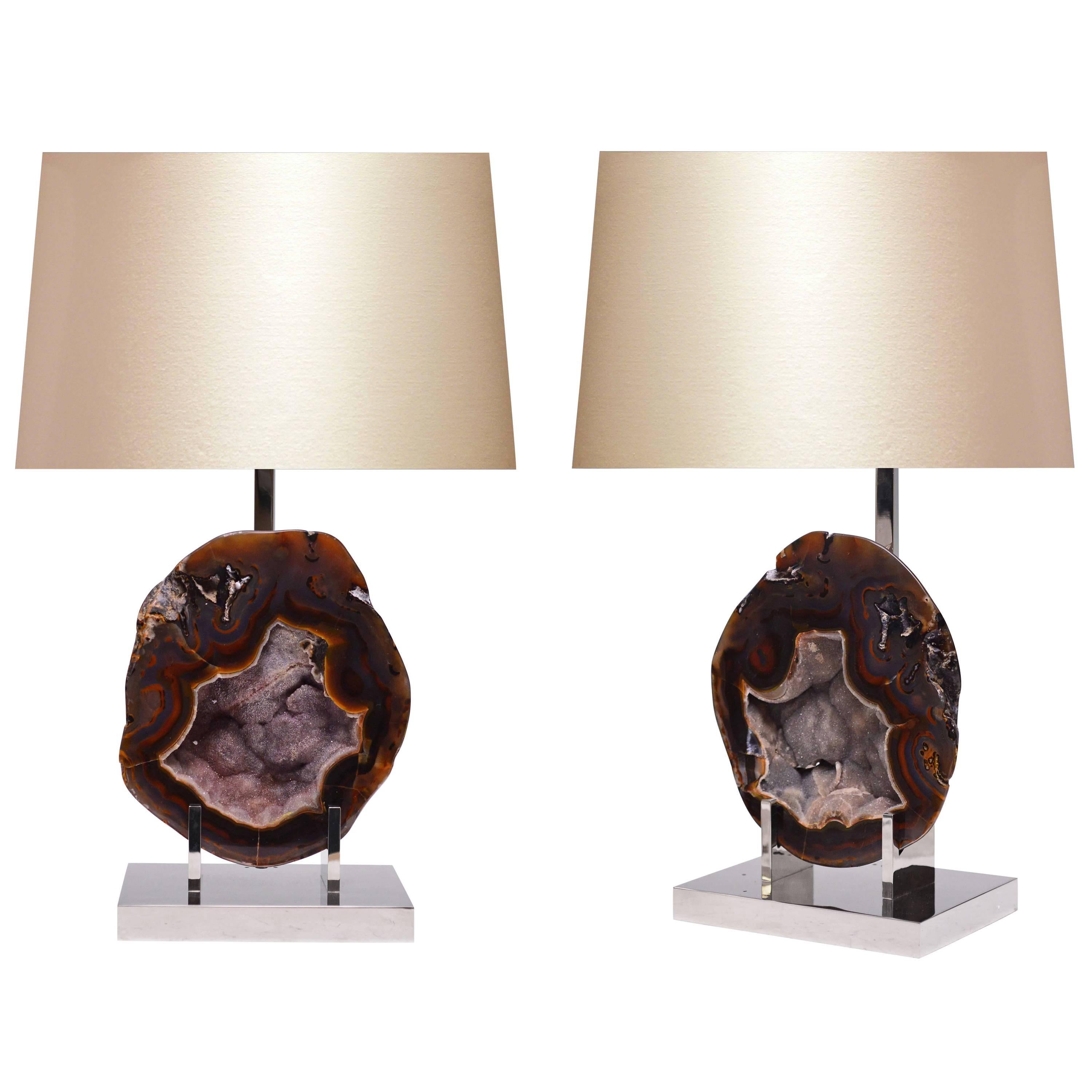 Paire de rares lampes en agate naturelle