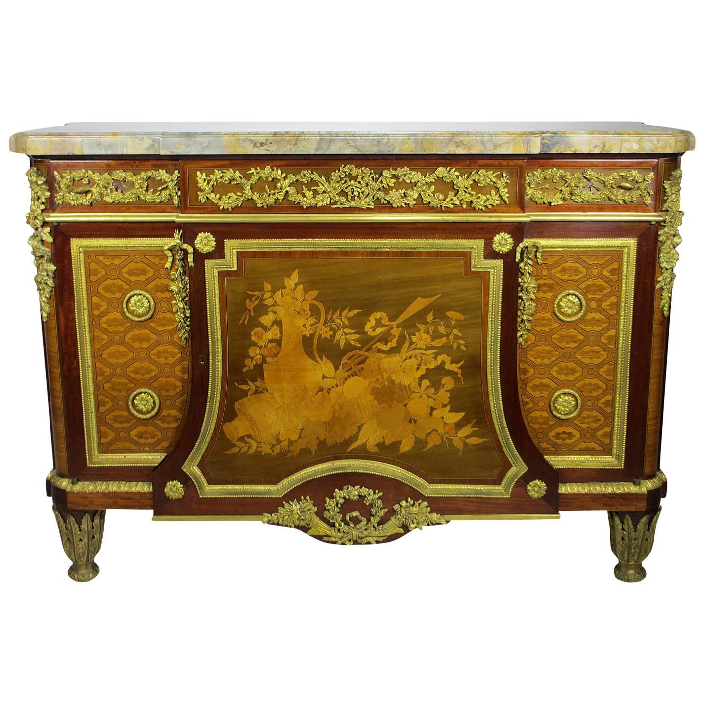 Fine French 19th Century Louis XVI Style Gilt-Bronze Mounted Marquetry Commode For Sale