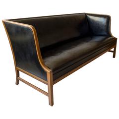 Ole Wanscher for A.J. Iverson, Rare Danish Walnut and Leather Three-Seat Sofa