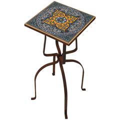 Art Deco Tile Top Stand with Wrought Iron Base