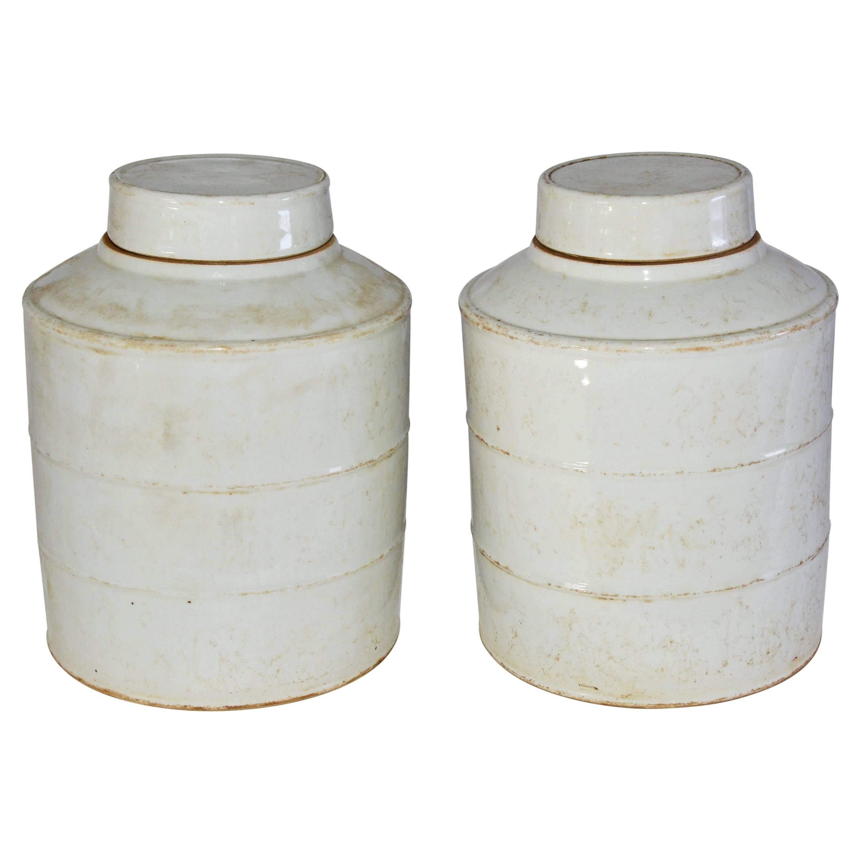 Pair of White Vintage Chinese Ginger Jars