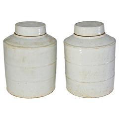 Pair of White Vintage Chinese Ginger Jars