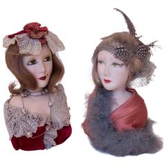 20th Century, Head Dress Fashion Dolls Silk Lace Emu Stoll Feather Real Hair 3