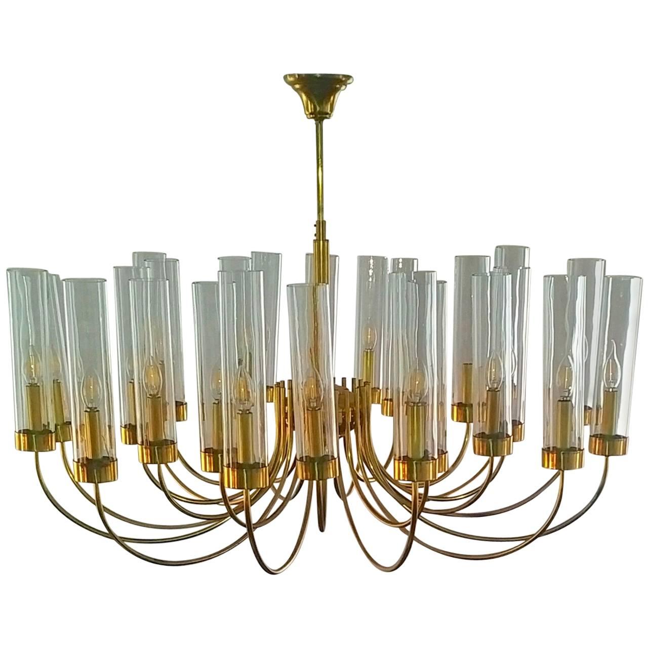 Spectacular 24 Arm Brass and Glass Chandelier For Sale