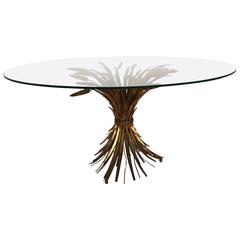 French Gilded Sheaf of Wheat Coffee Table in Coco Chanel Style, 1960s