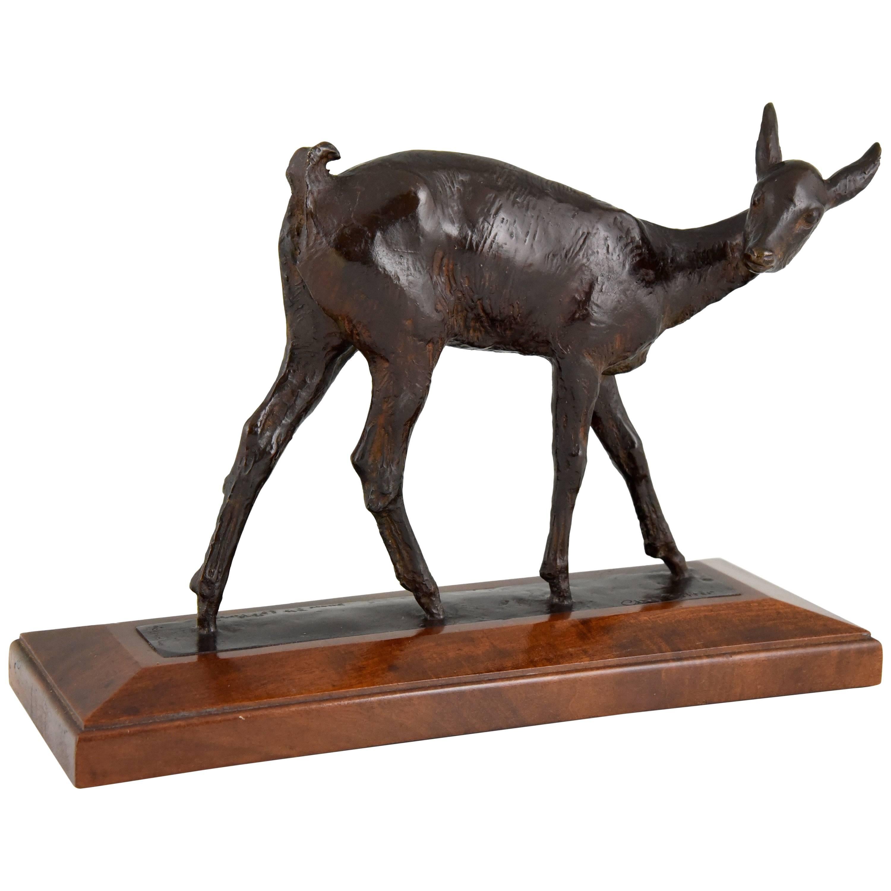 French Art Deco Bronze Sculpture of a Deer Fawn by Ary Bitter, 1930