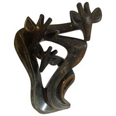 African Shona Sculpture Titled "Giraffes" by Robert Kwechete