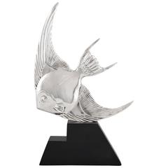 French Art Deco Silvered Bronze Fish Sculpture by Georges Lavroff, 1933