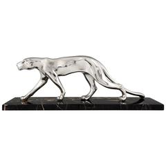 French Art Deco Silvered Panther Sculpture by M. Font, 1930