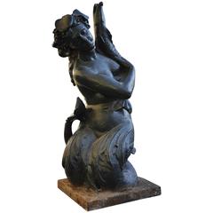 "Nymph", Antique Cast Iron Fountain with Green Patina