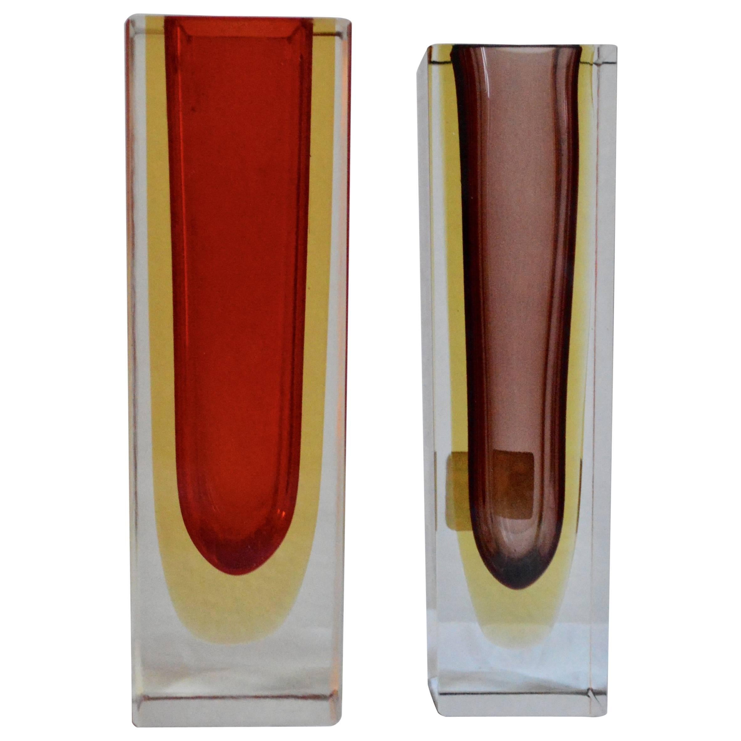 Pair of Mid-Century Red and Burgundy Sommerso Vases