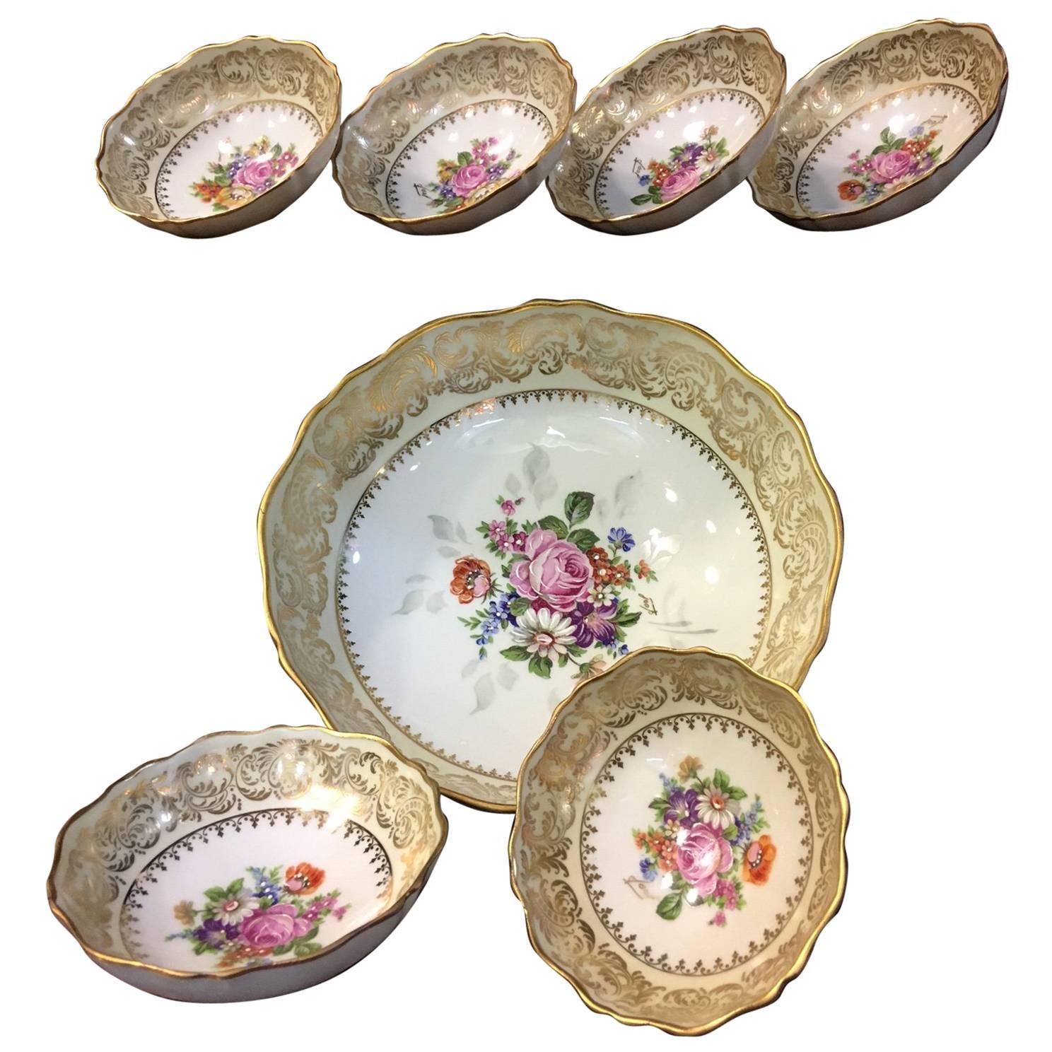 Hand-Painted Set of Nine Pieces by Jammet Seignolles Limoges, France