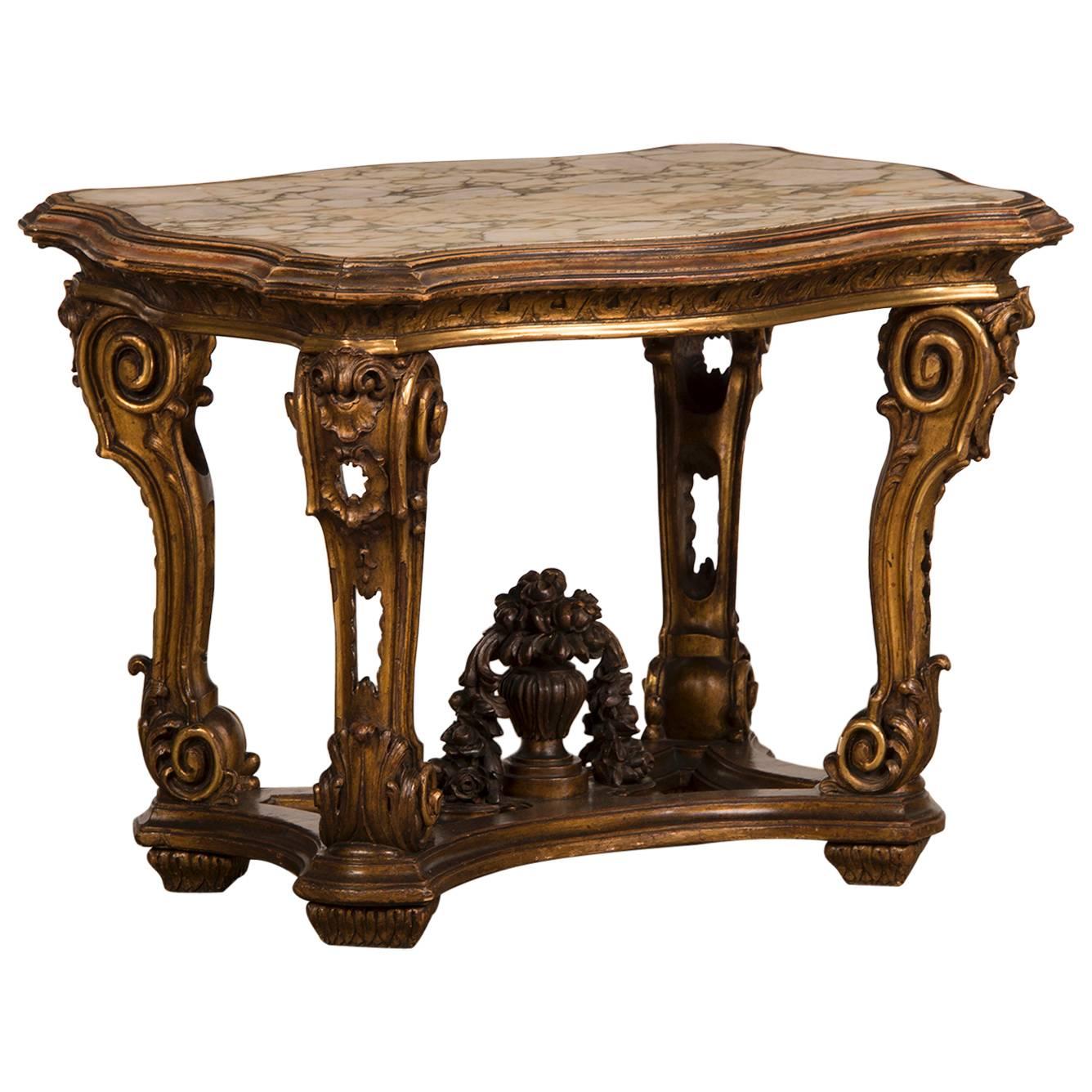 Antique Italian Gilded Wood Table from the Belle Epoque Period, circa 1890