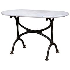 Early 20th Century French Iron and Marble Oval Bistrot Table from Paris