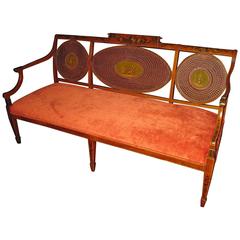 Adam Style Painted Satinwood Triple Chair Caned Back Settee 7