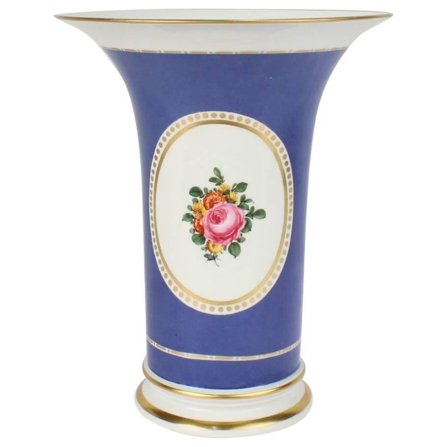 Large Nymphenburg Porcelain Powder Blue Ground Trumpet Form Flower Vase, ea.