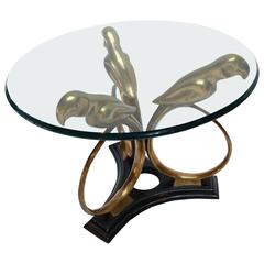 Brass and Metal 1960s Parrot Side Table with Glass Top