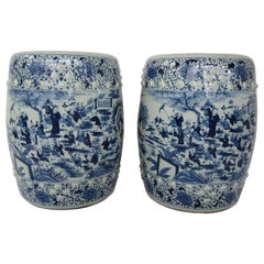 Antique Pair of Chinese Blue and White Garden Seats