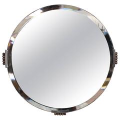 Fine French Art Deco Round Mirror with Chrome and Bronze Details