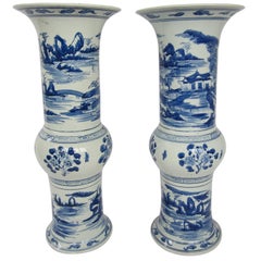 Pair of Large Blue and White Chinese Trumpet Vases