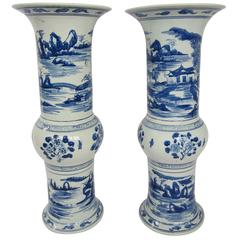 Pair of Large Blue and White Chinese Trumpet Vases 2