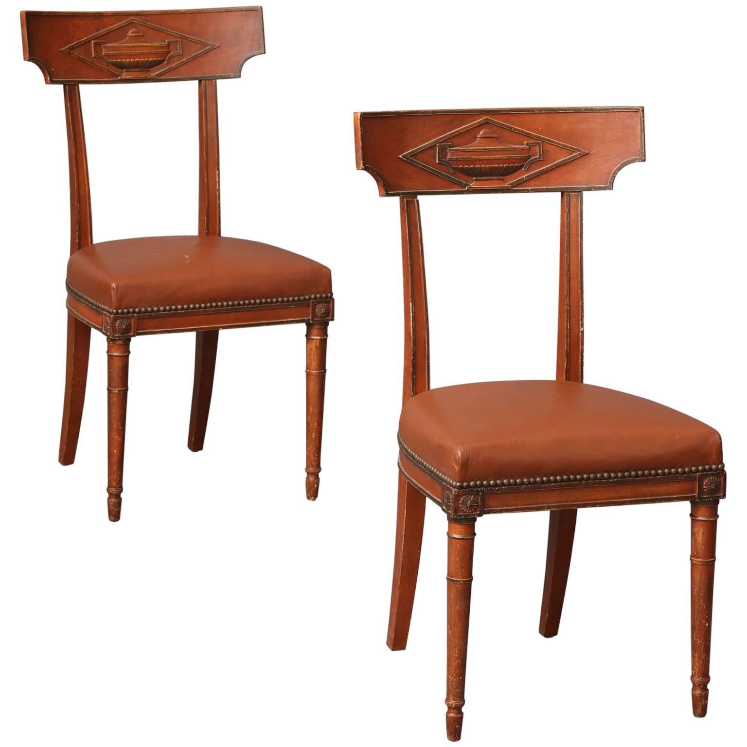 Maison Jansen Directoire Style Side Chairs in Terracotta Red