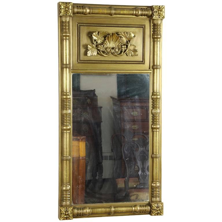 Gilt Classical Mirror with Shell Carving, New England, circa 1820-1830 For Sale