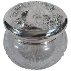 Unger Bros. Sterling Silver Powder Jar with Art Nouveau Siren