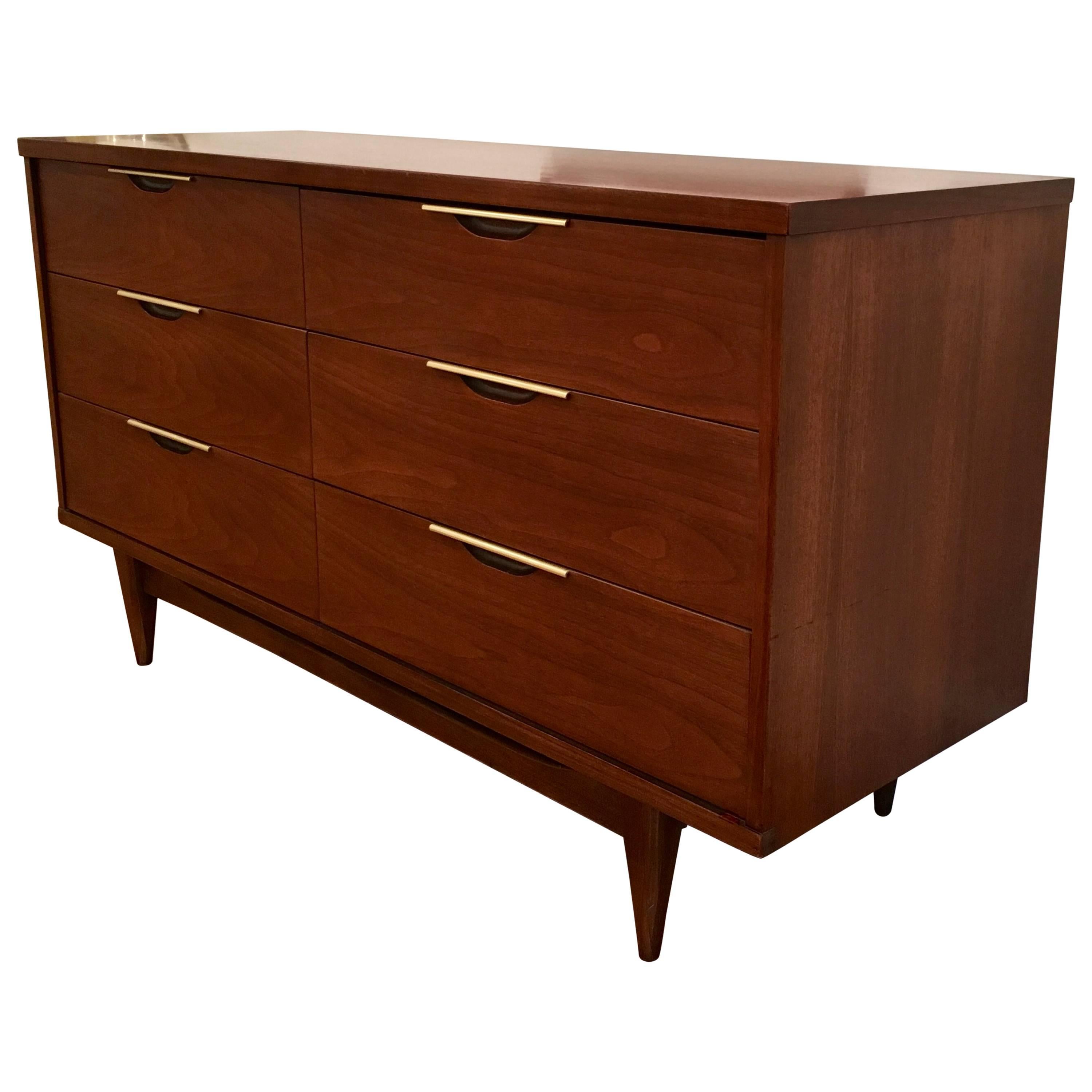 1960s Six-Drawer Walnut Dresser for Kent Coffey