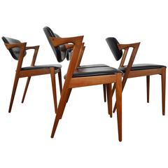 Kai Kristiansen Model 42 Teak Frame Dining Chairs for Schou Andersen, 1960s