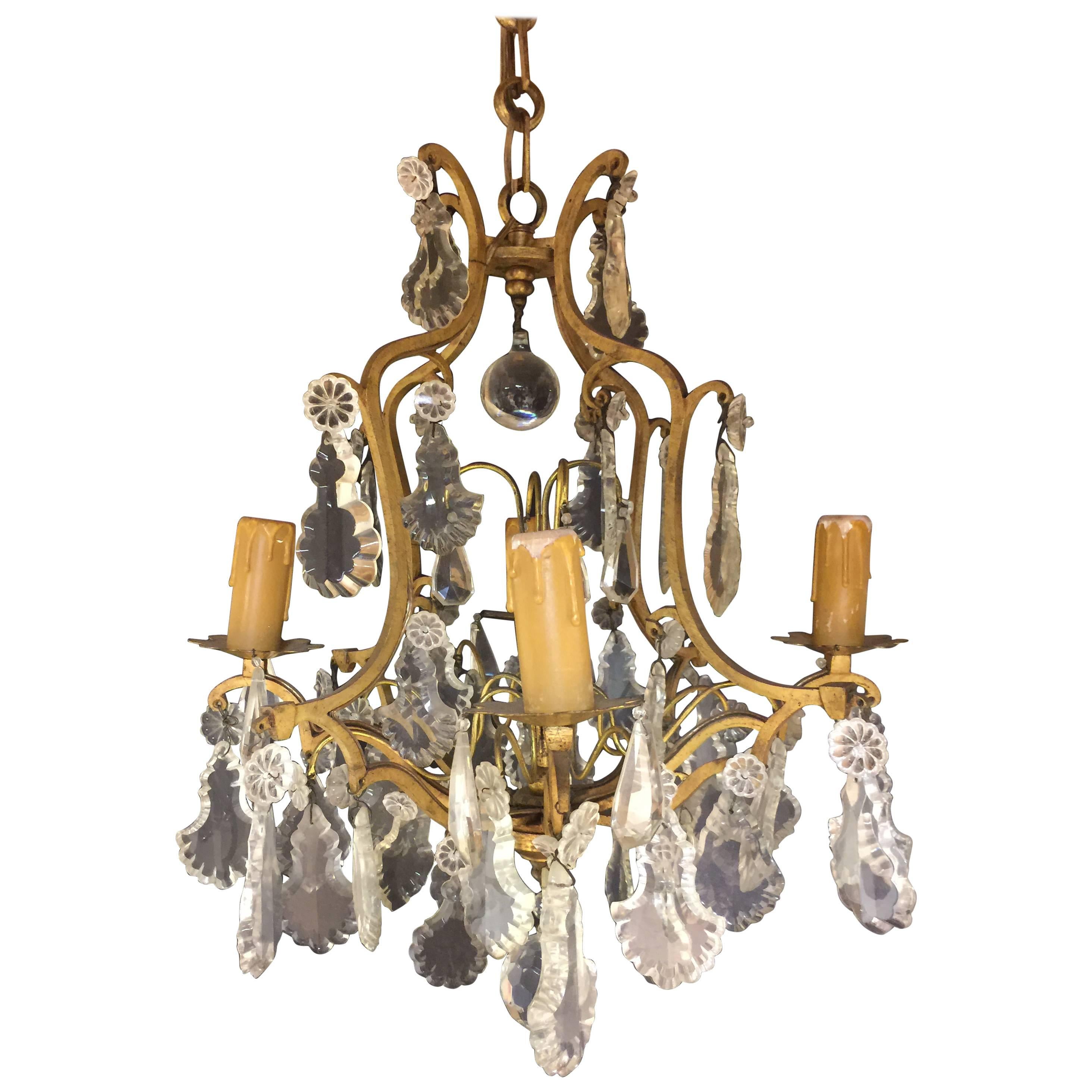 Late 19th Early-20th Century French Crystal and Bronze Chandelier