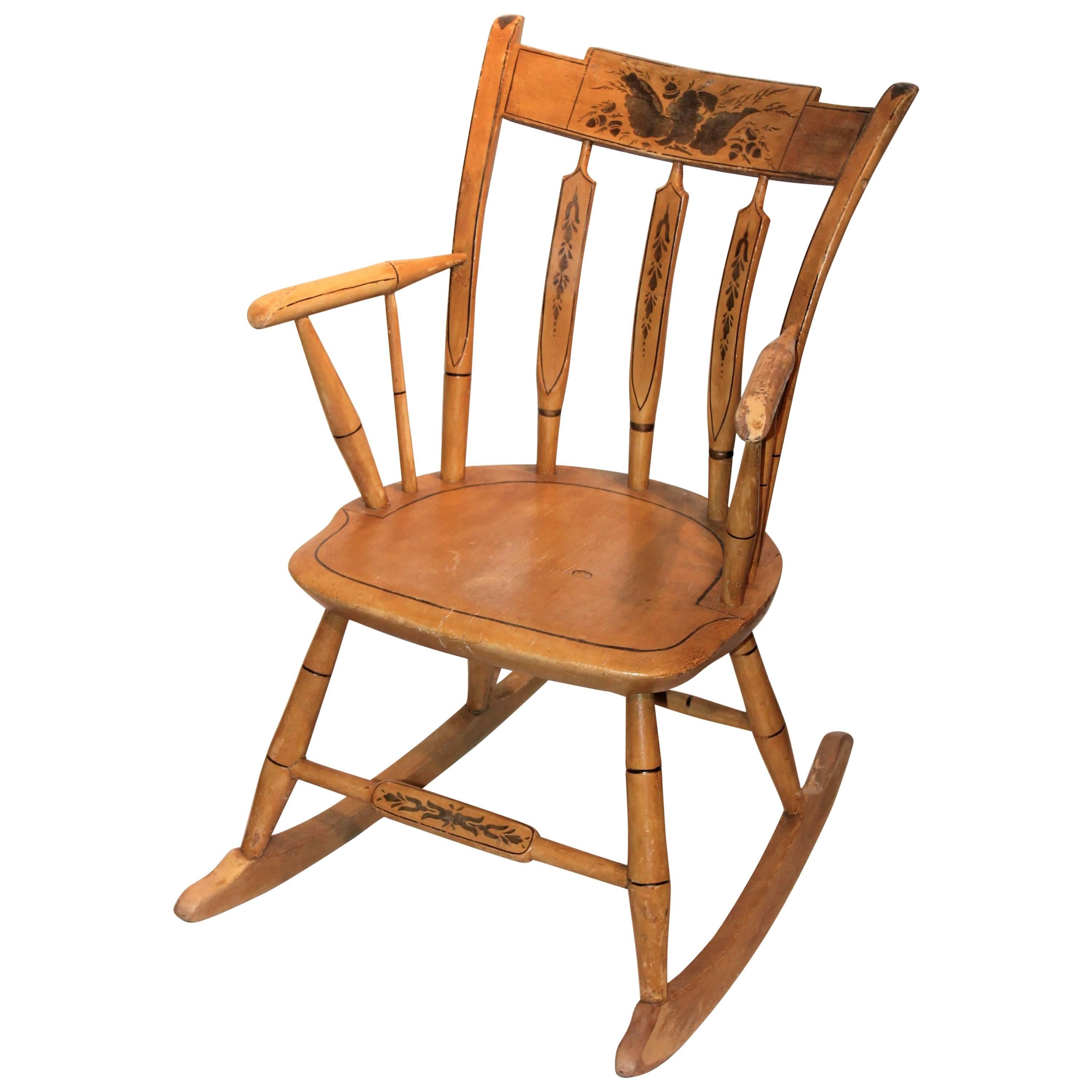 19th Century Original Painted N.E. Windsor Rocking Chair For Sale