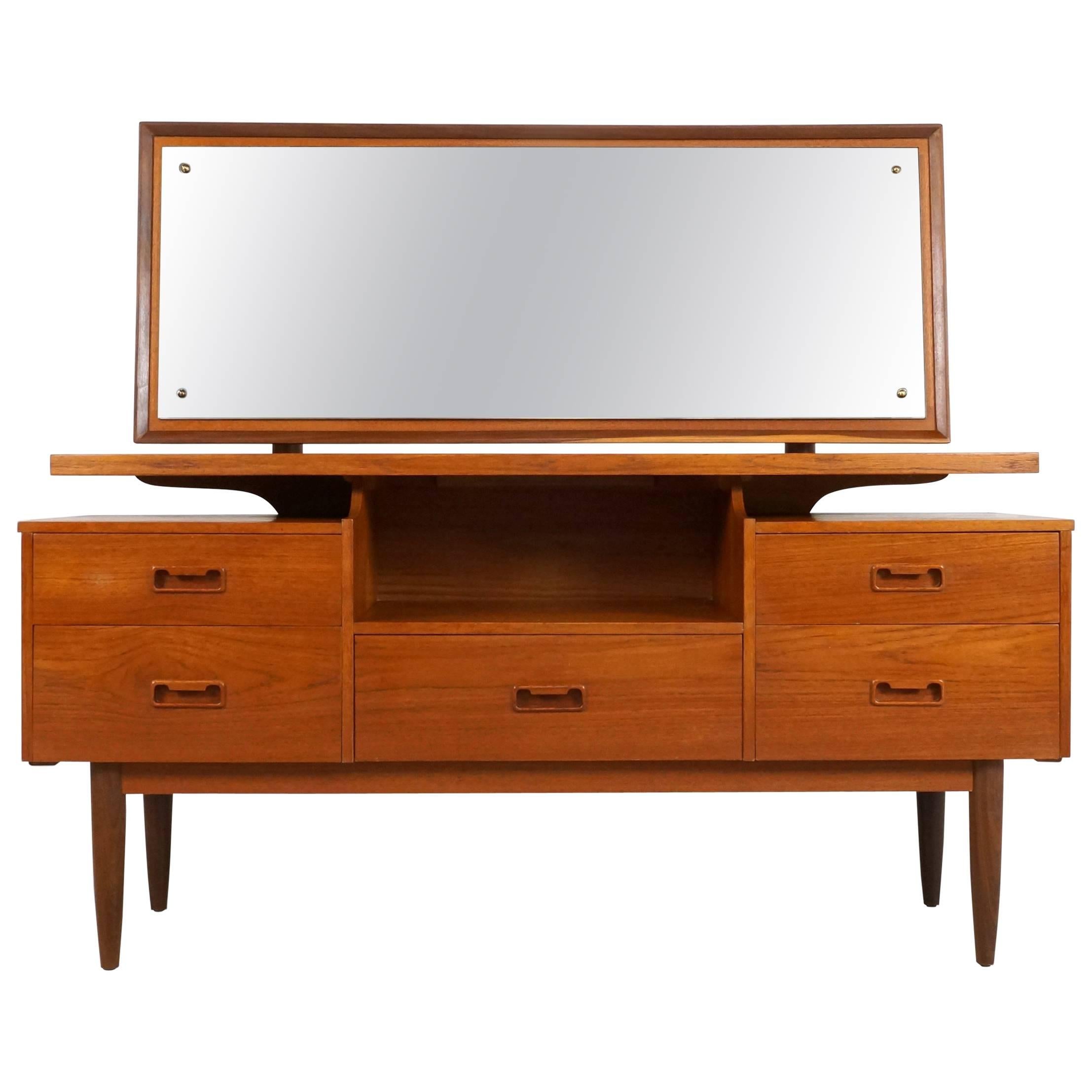Danish Modern Teak Vanity or Dressing Table with Mirror, 1960s For Sale