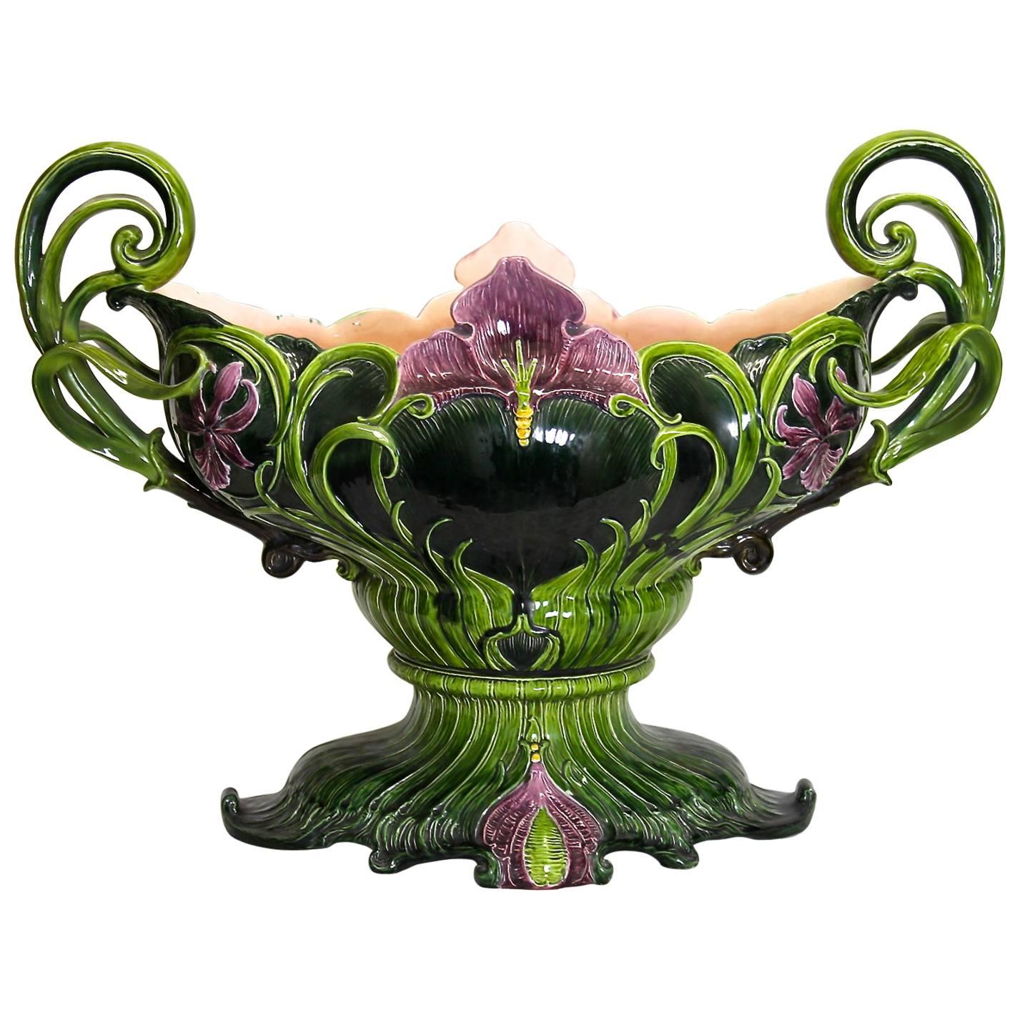 Monumental Art Nouveau Majolica Jardiniere by Julius Dressler, Bohemia ca. 1910