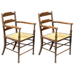 Morris and Co. A Rare Pair of Arts and Crafts Ladder Back Rush Seat Armchairs. 