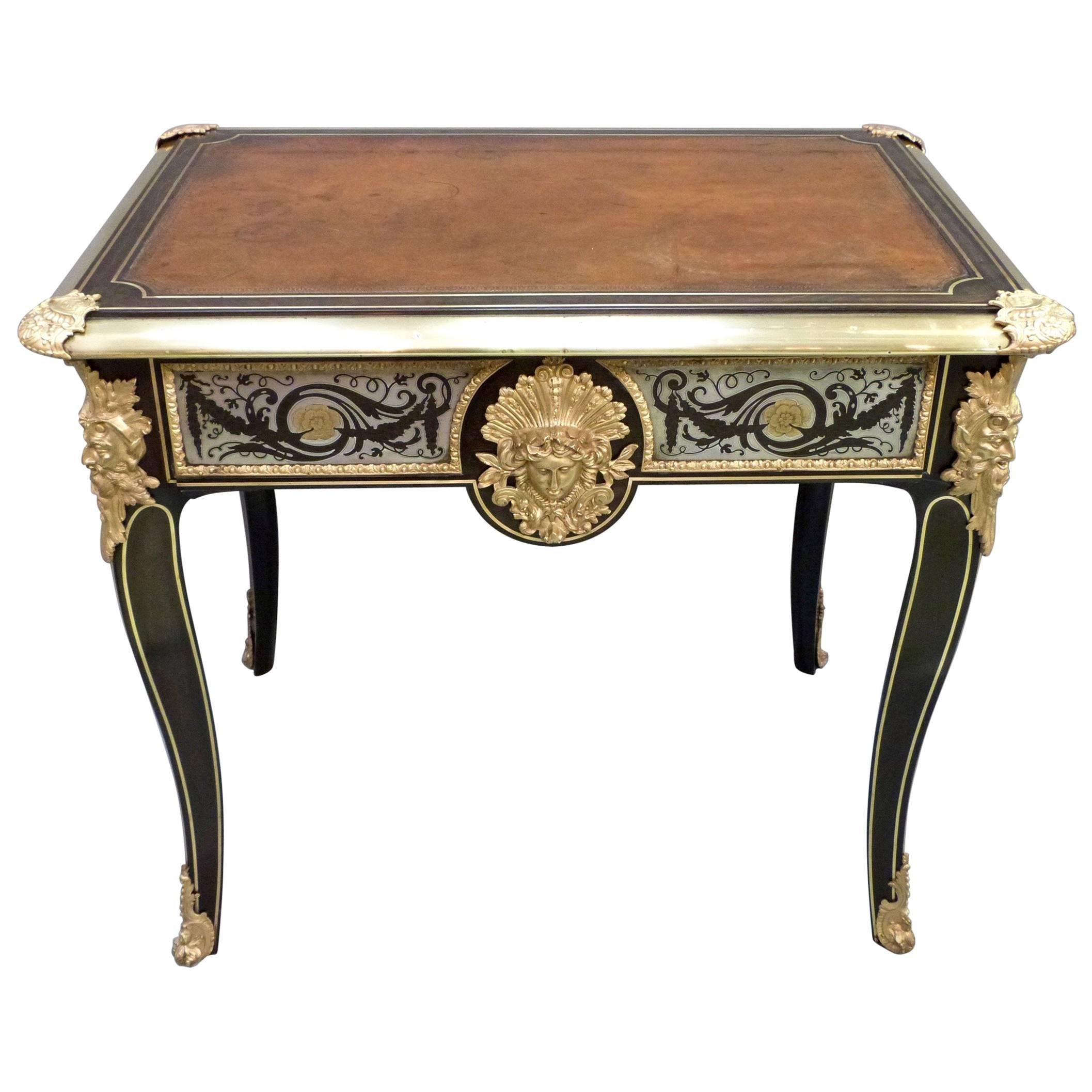 Outstanding Ebony, Gilt Bronze and Pewter Writing Table For Sale