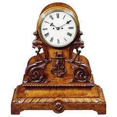 Antique Carved Burr Elm Repeating Table Clock Made for Moses Bottomley of Wade House, Yo