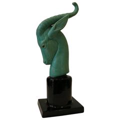 Rare Head of Antilope, Sèvres China by Paul Milet, France, Art Deco, 1925-1930