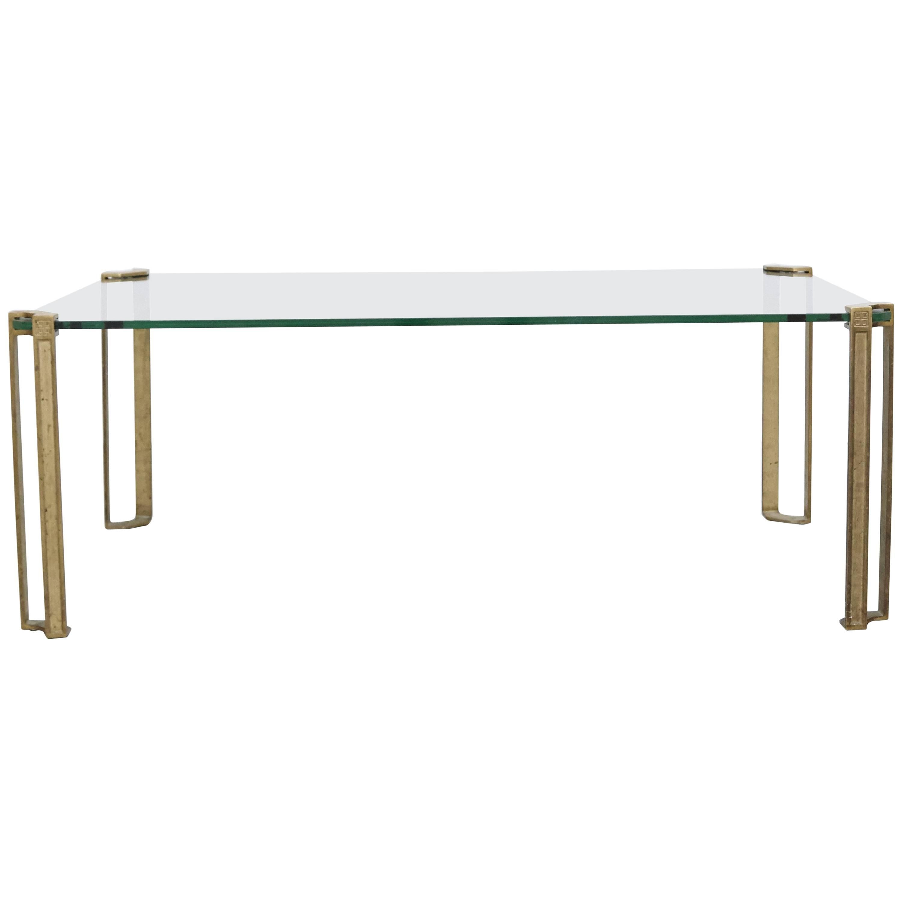 Peter Ghyczy Mid Century Modern Brass And Glass Low Table, circa 1970