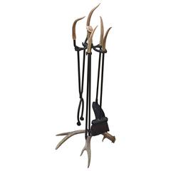 Stylish Iron Fireplace Tool Set with Authentic Antler 10