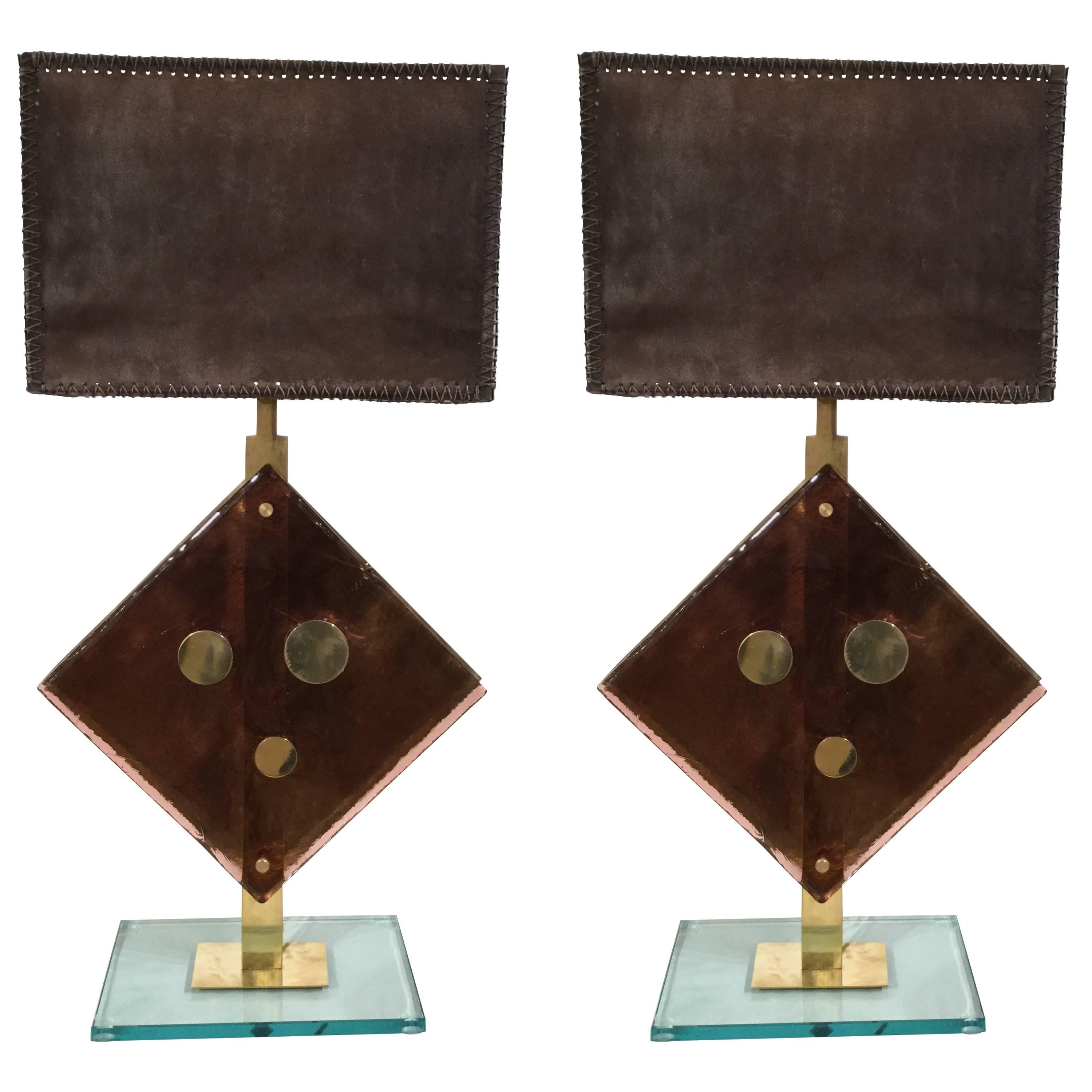Pair of Brown Murano Glass Table Lamps by Salviati, circa 1960