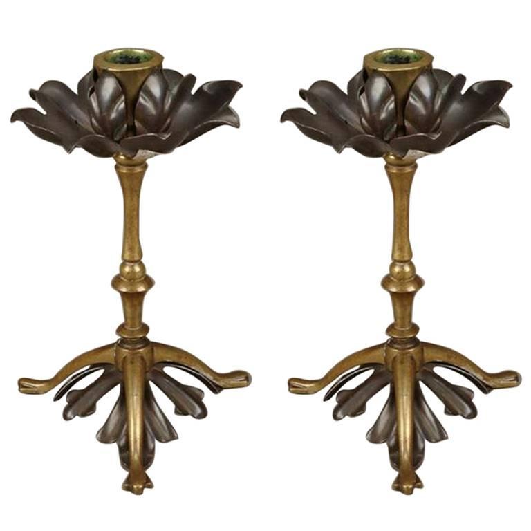 Pair of Brass and Copper Candlesticks, by W A S Benson For Sale at 1stdibs