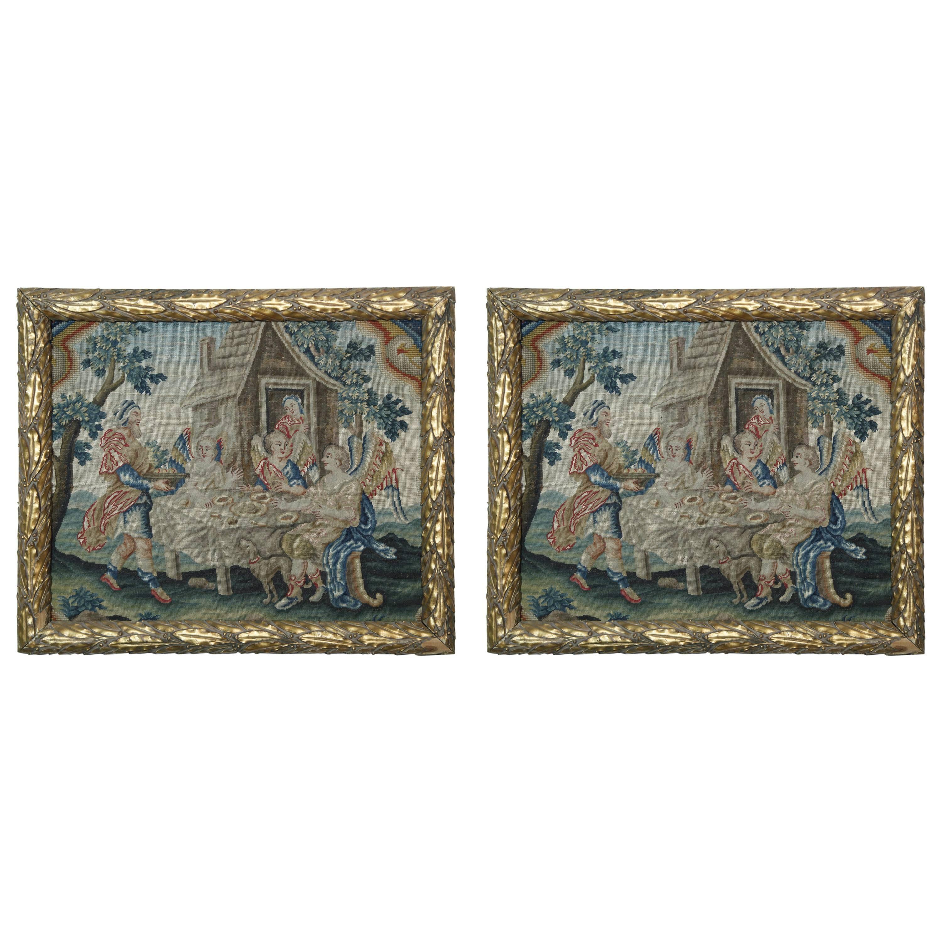 Pair of Framed Needlepoint, circa 1900 For Sale