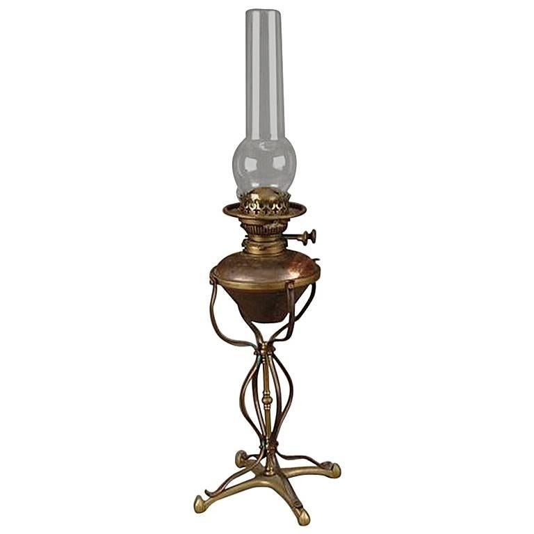 Copper and Brass Table Oil Lamp, by W A S Benson