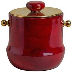 Red Lacquered Goatskin Ice Bucket by Aldo Tura, Italy, 1950s 1