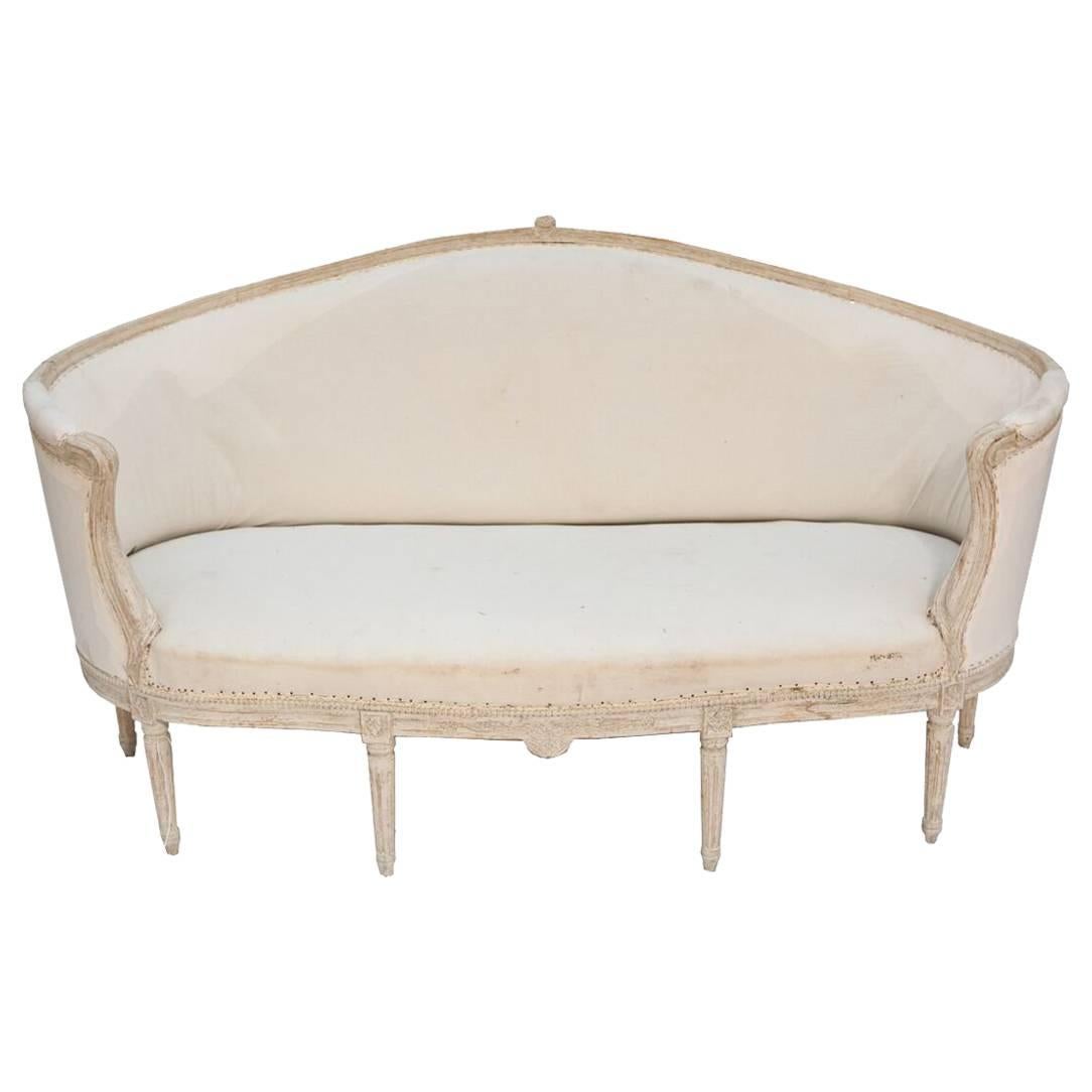 19th Century Swedish Louis XVI Style Painted Wood Upholstered Settee