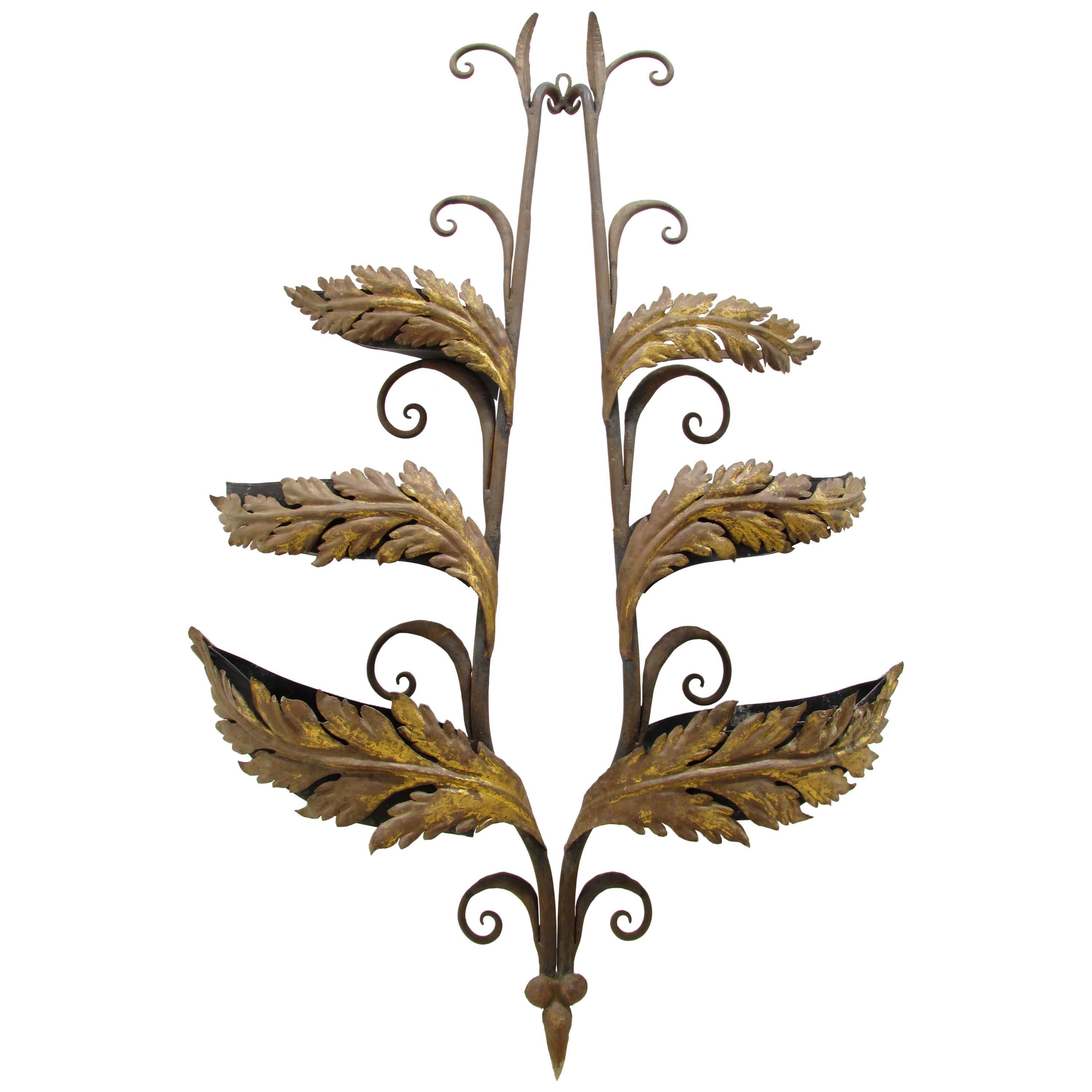 Wrought Iron and Gilt Garden Wall Hanging For Sale