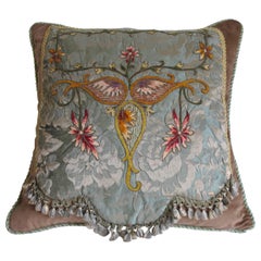 Embroidered Damask Pillow by Mary Jane McCarty