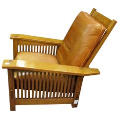 Oak Stickley Brown Leather Modern Side Chair