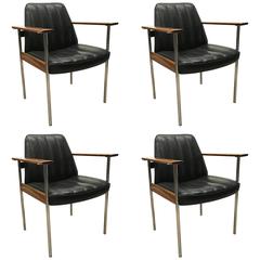 Set of Four Armchairs in Rosewood and Leather by Dokka